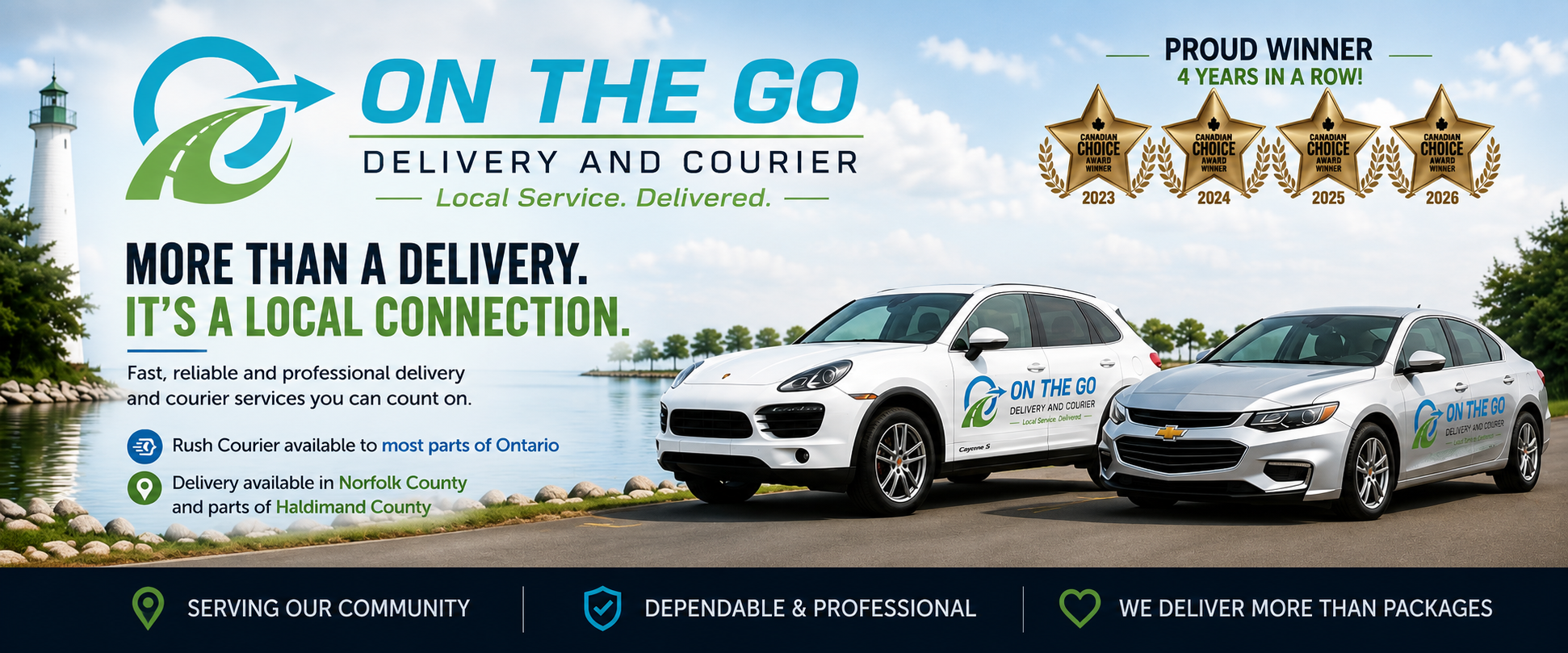 On The Go Delivery vehicles, local service message and Canadian Choice Award wins